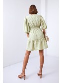 Tailored dress with puffy sleeves, olive green FG651 - Online store - Boutique